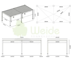 Weide Deluxe Pergola Voll-Alu, ca. B720/H255/T360 cm