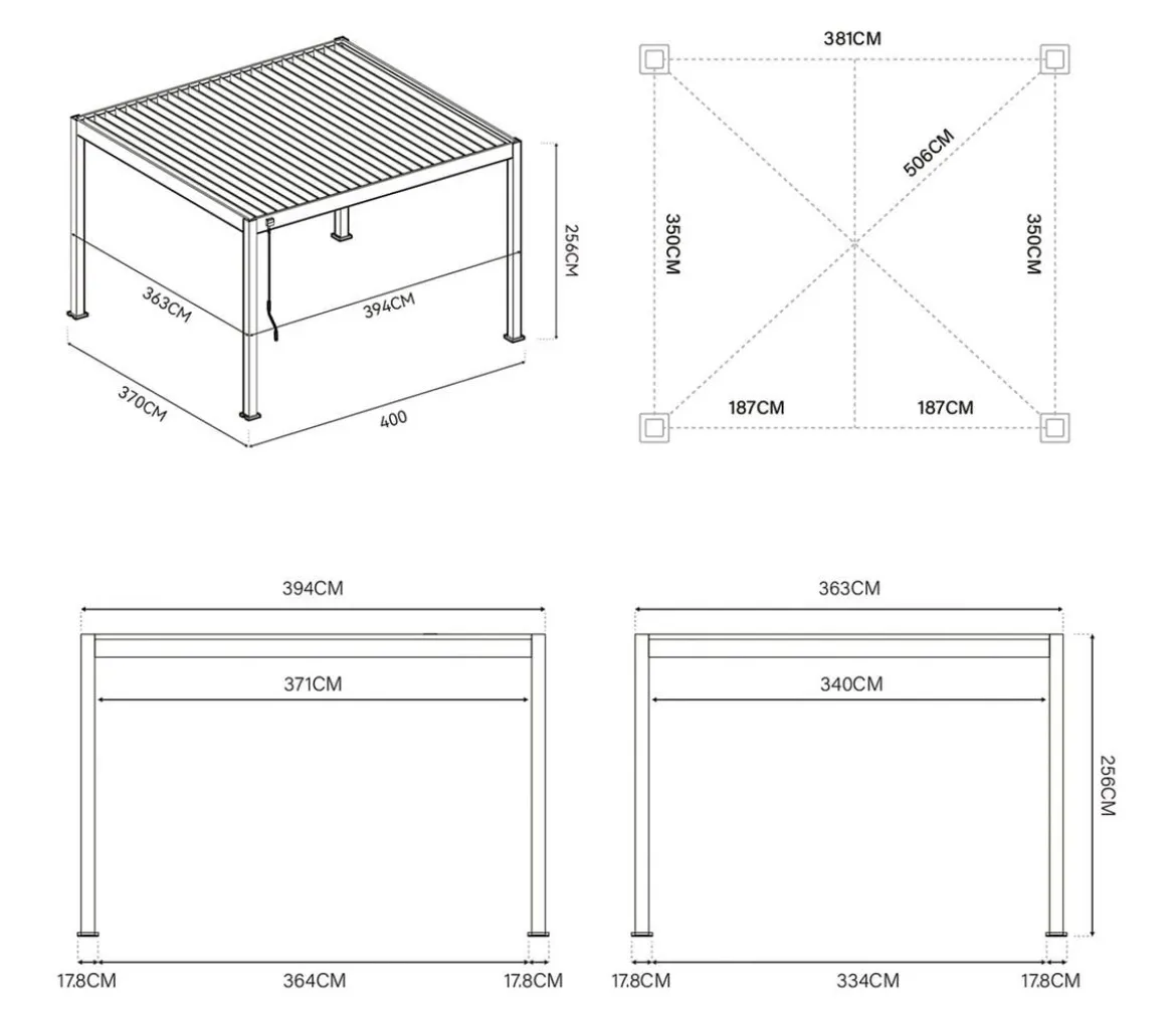 Weide Deluxe Pergola Voll-Alu, ca. B400/H255/T360 cm