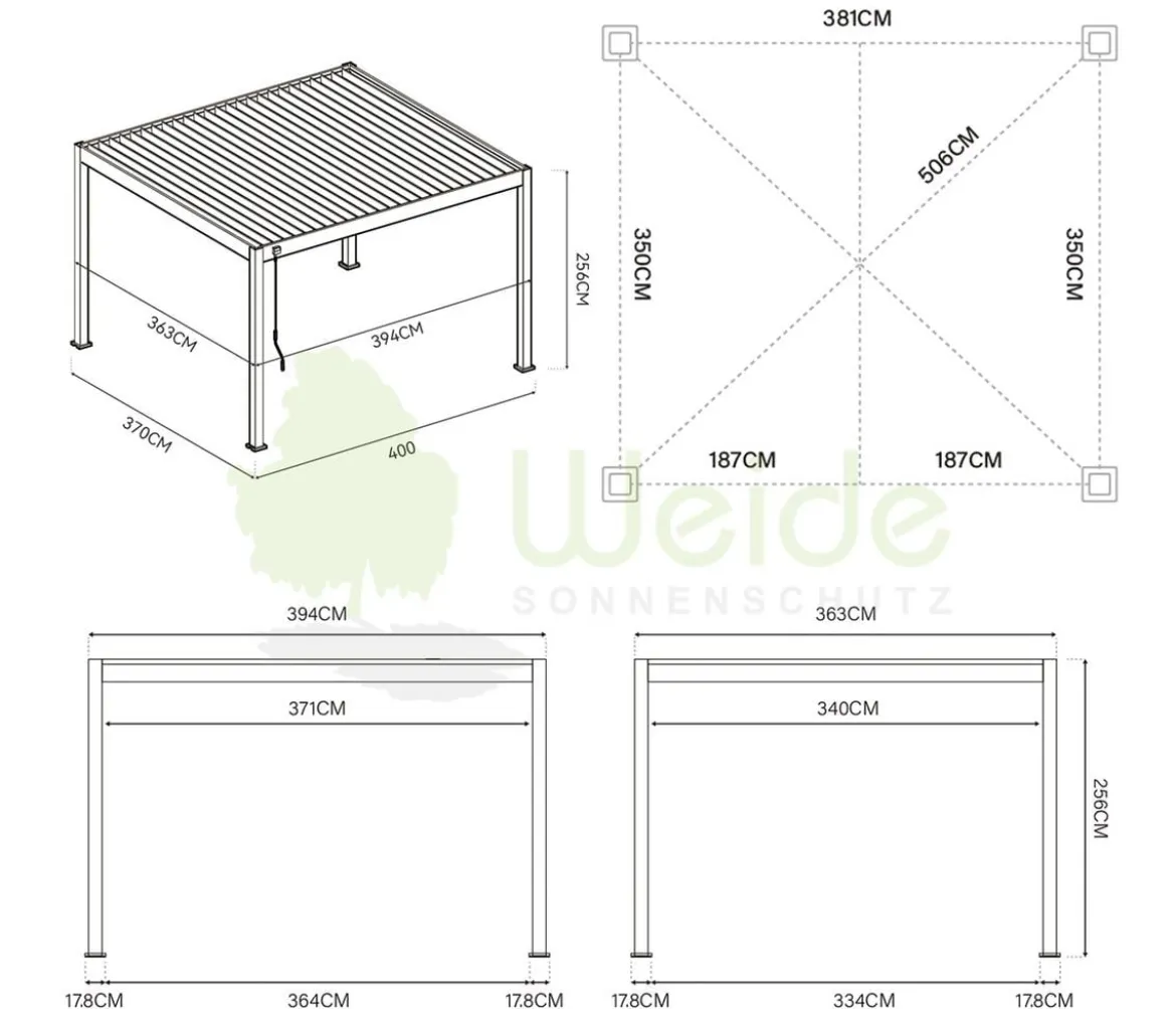 Weide Deluxe Pergola Voll-Alu, ca. B400/H255/T360 cm