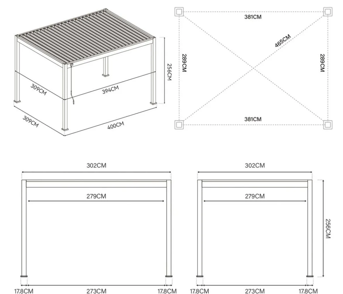 Weide Deluxe Pergola Voll-Alu, ca. B400/H255/T300 cm