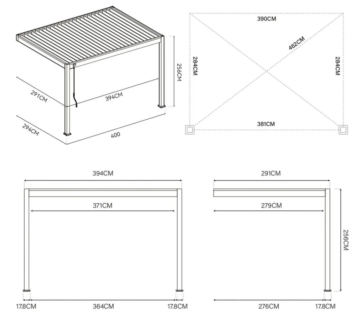 Weide Deluxe Wandpergola Voll-Alu, ca. B400/H255/T300 cm