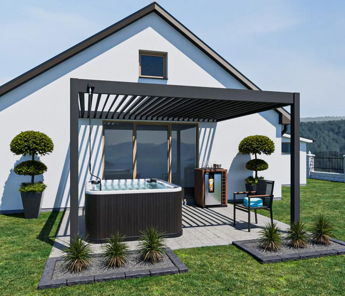 Weide Deluxe Wandpergola 3,6x4 Voll-Alu, ca. B400/H255/T360 cm