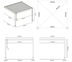 Weide Deluxe Wandpergola 3,6x4 Voll-Alu, ca. B400/H255/T360 cm