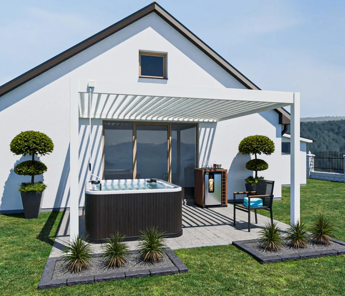 Weide Deluxe Wandpergola 3,6x4 Voll-Alu, ca. B400/H255/T360 cm