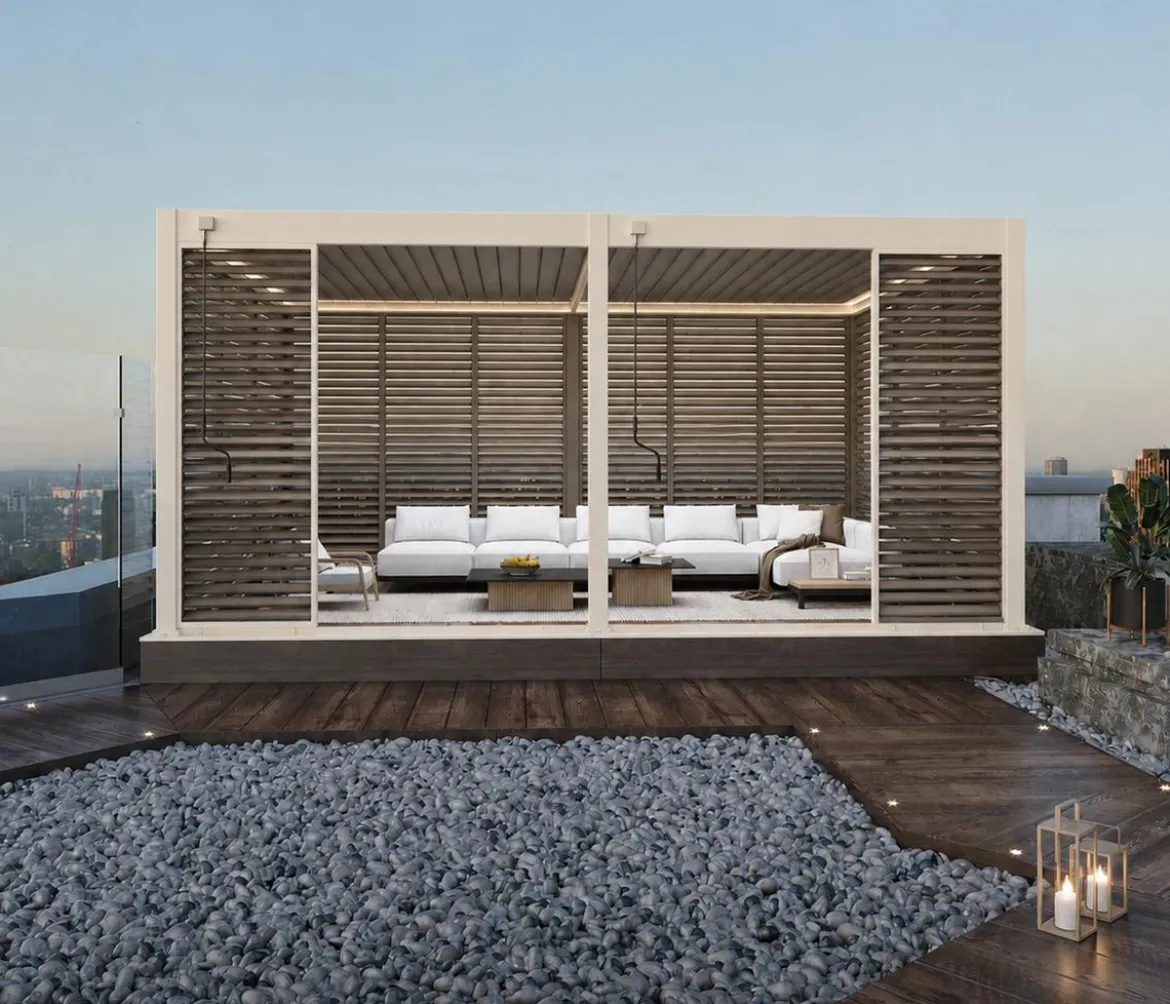 Weide Horizontales Seitenwand-Paneel, Holzoptik, verstellbare Lamellen, ca. B123/H236 cm