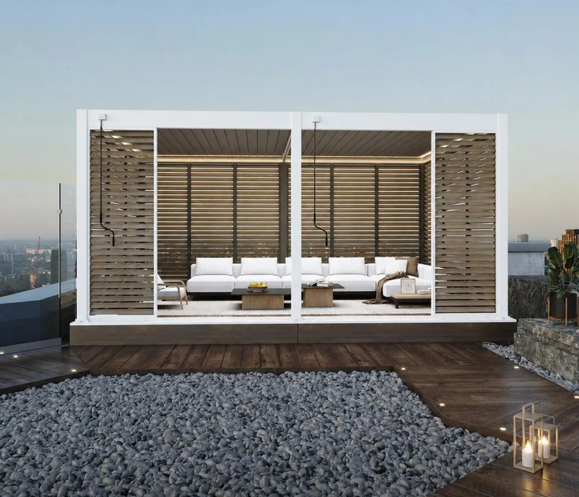 Weide Horizontales Seitenwand-Paneel, Holzoptik, verstellbare Lamellen, ca. B123/H236 cm