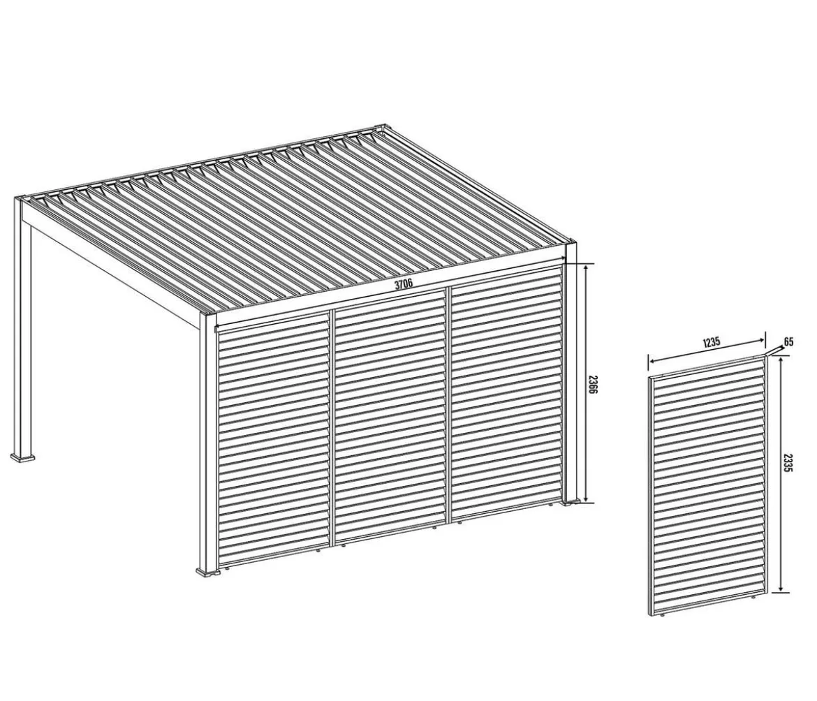 Weide Horizontales Seitenwand-Paneel, Holzoptik, verstellbare Lamellen, ca. B123/H236 cm