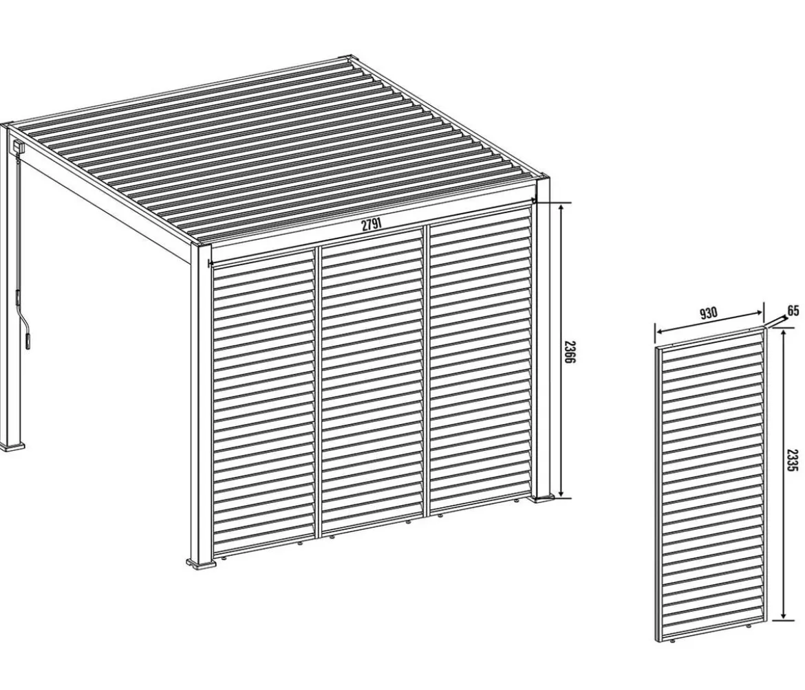 Weide Horizontales Seitenwand-Paneel, Holzoptik, verstellbare Lamellen, ca. B93/H236 cm