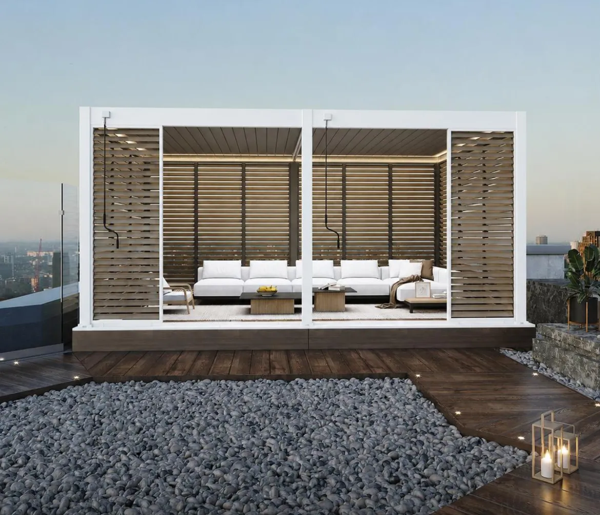 Weide Horizontales Seitenwand-Paneel, Holzoptik, verstellbare Lamellen, ca. B93/H236 cm