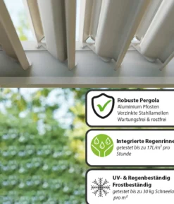 Weide Wand-Pergola Deluxe 3x3.6 Voll-Alu, ca. B360/H255/T300 cm