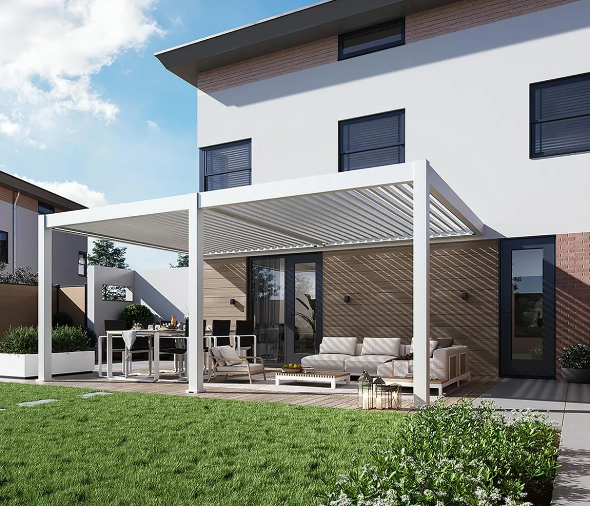 Weide Wand-Pergola LED E-Deluxe Plus 4x6, ca. B600/H255/T400 cm