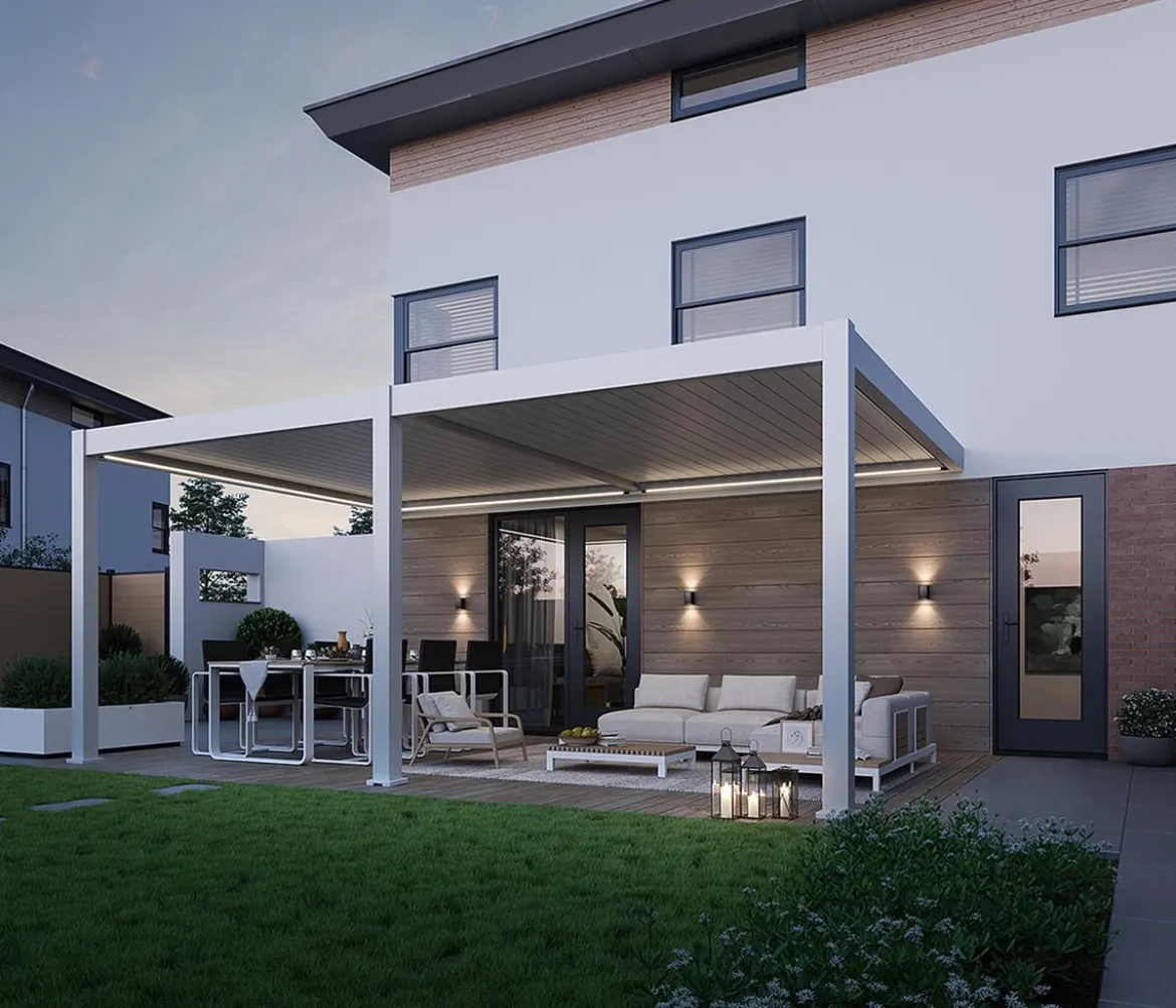 Weide Wand-Pergola LED E-Deluxe Plus 4x6, ca. B600/H255/T400 cm
