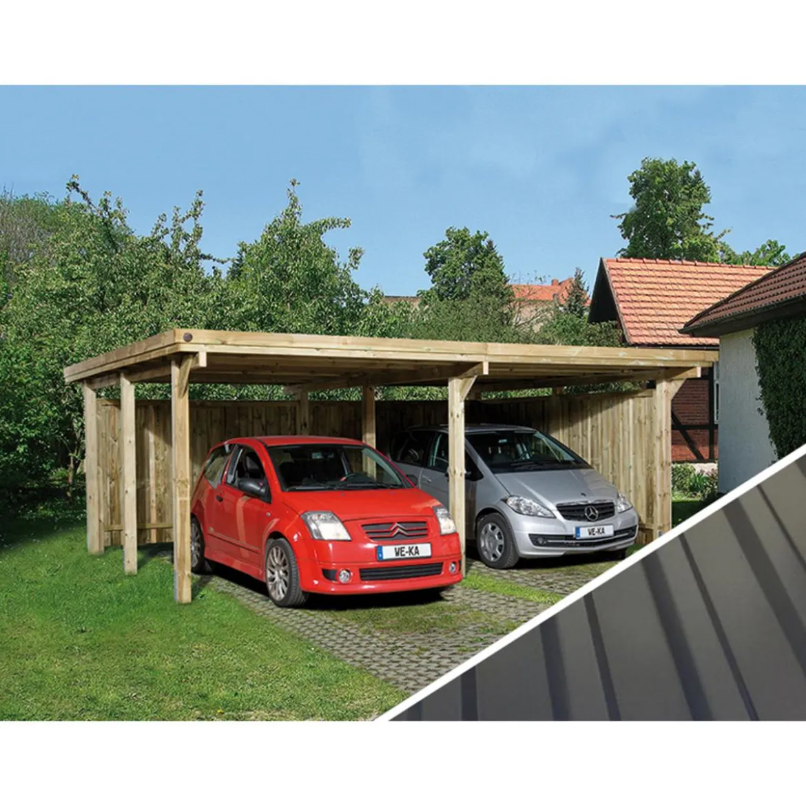 Weka Doppelcarport 618, mit Stahldach