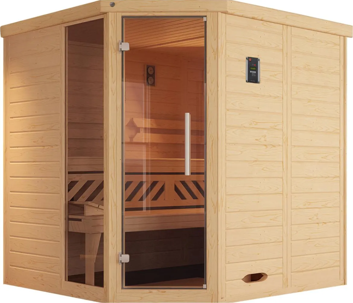 Weka Ecksauna Kemi mit Glastür und Fenster