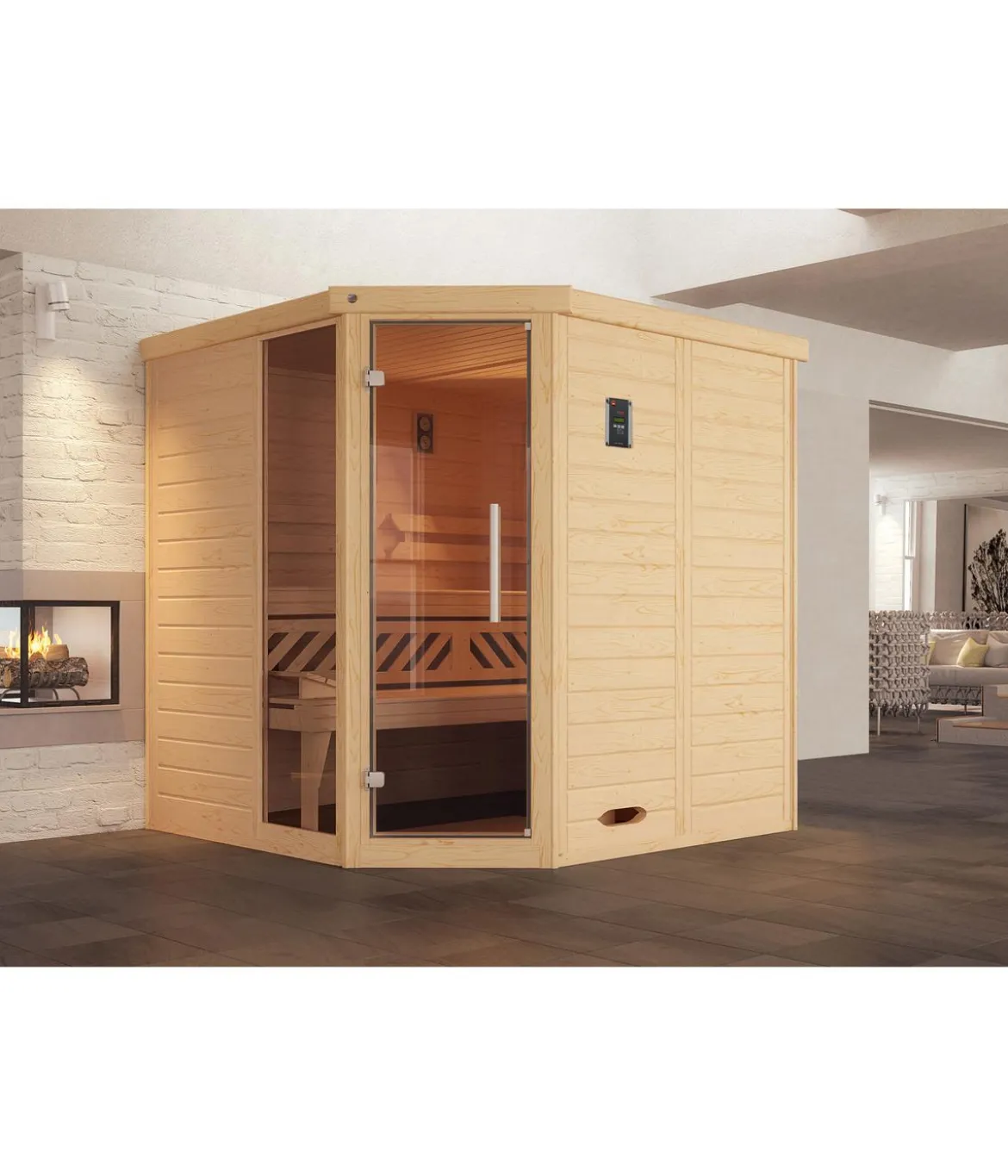 Weka Ecksauna Kemi mit Glastür und Fenster