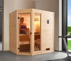 Weka Ecksauna Valida mit Glastür und Fenster inkl. Ofen, ca. B189/H203,5/T139 cm