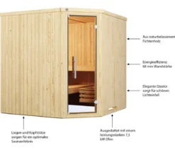 Weka Ecksauna Varberg mit Glastür inkl. Ofen, ca. B194/H199/T194 cm