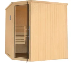 Weka Ecksauna Varberg mit Glastür inkl. Ofen, ca. B194/H199/T194 cm