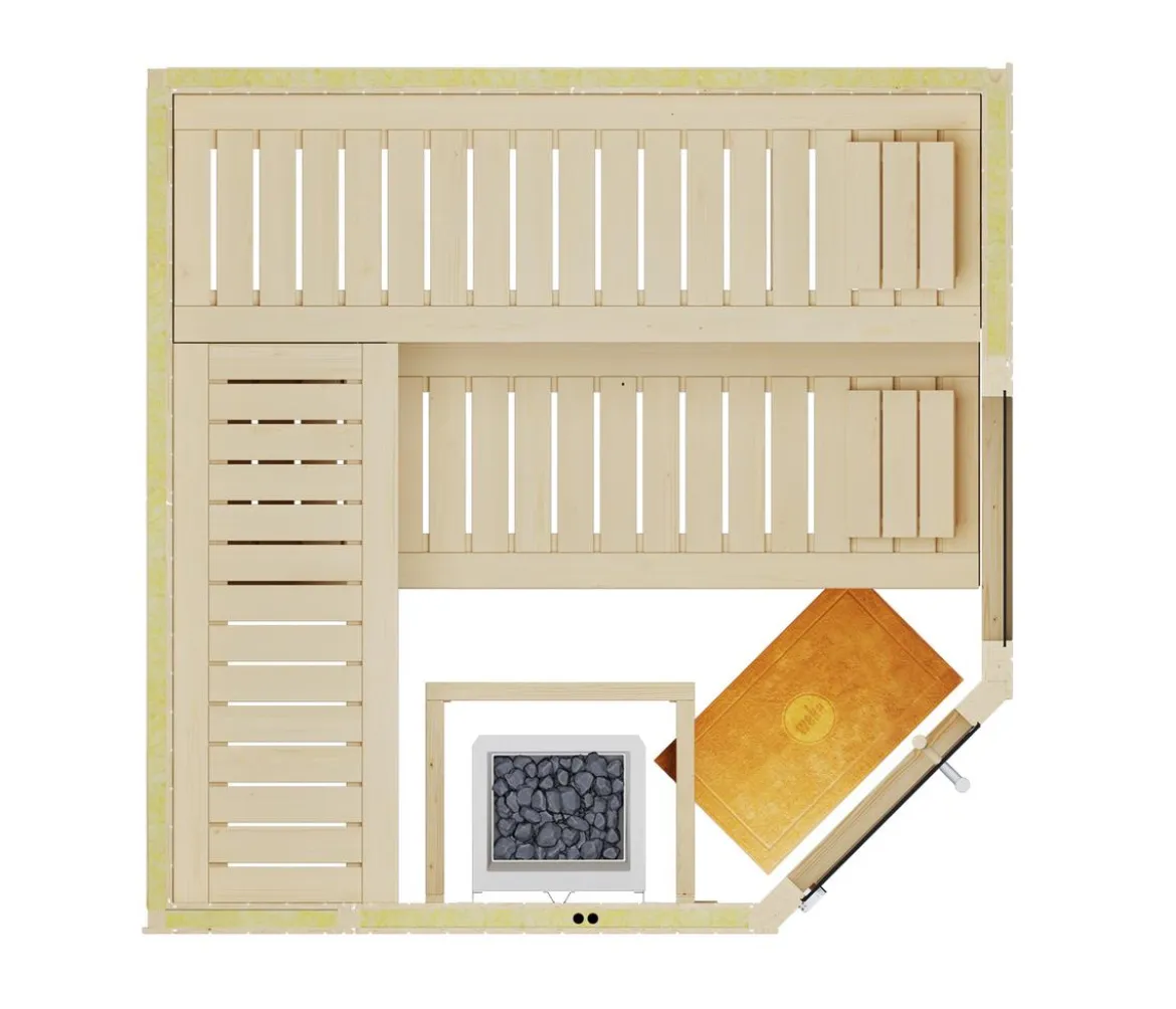 Weka Ecksauna Varberg mit Glastür und Fenster inkl. Ofen, ca. B194/H199/T194 cm