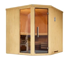 Weka Ecksauna Varberg mit Glastür und Fenster inkl. Ofen, ca. B194/H199/T194 cm