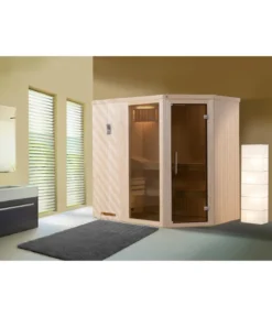 Weka Ecksauna Varberg mit Glastür und Fenster