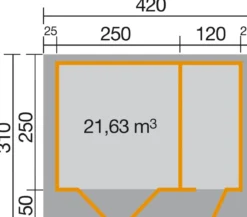 Weka Gartenhaus 253 Gr. 2, ca. B420/H270/T310 cm