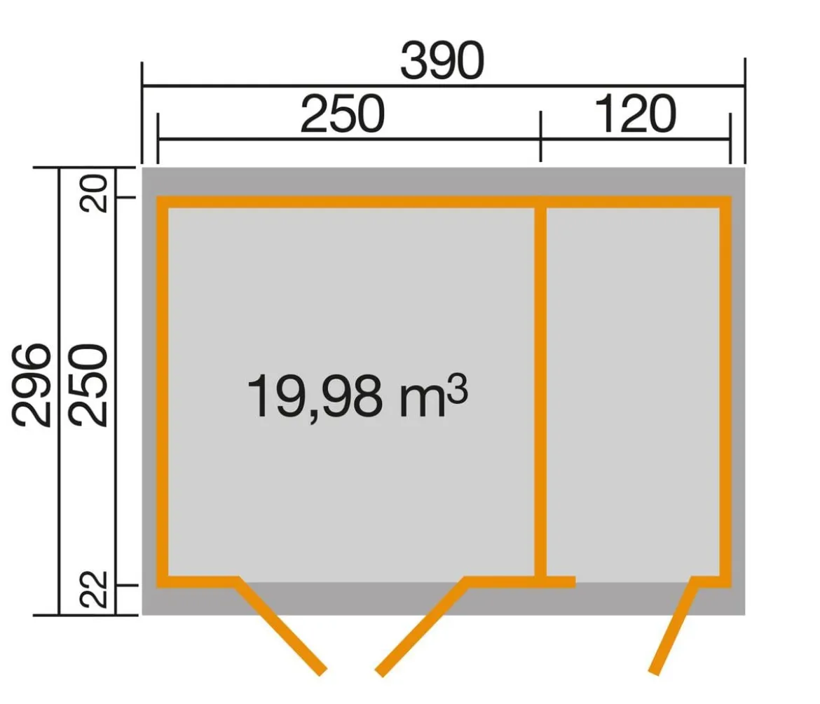 Weka Gartenhaus 254 Gr. 2, ca. B390/H222/T296 cm