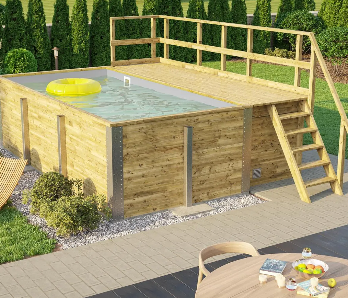 Weka Massivholzpool 595 Gr. 1, ca. B490/H201/T315 cm, Folie Hellgrau