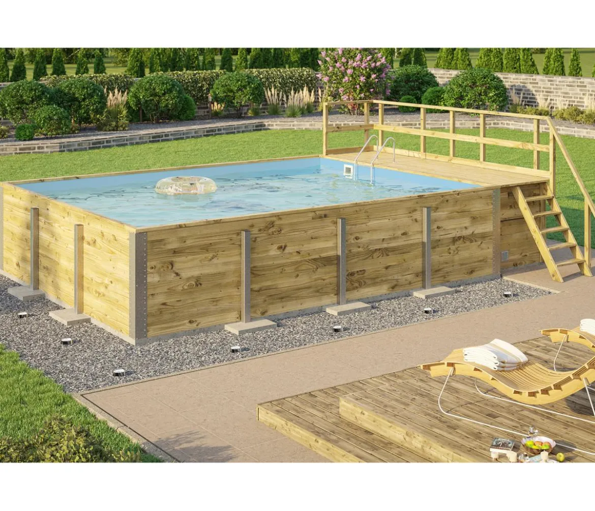 Weka Massivholzpool 595 Gr. 2, ca. B650/H201/T490 cm, Folie Blau