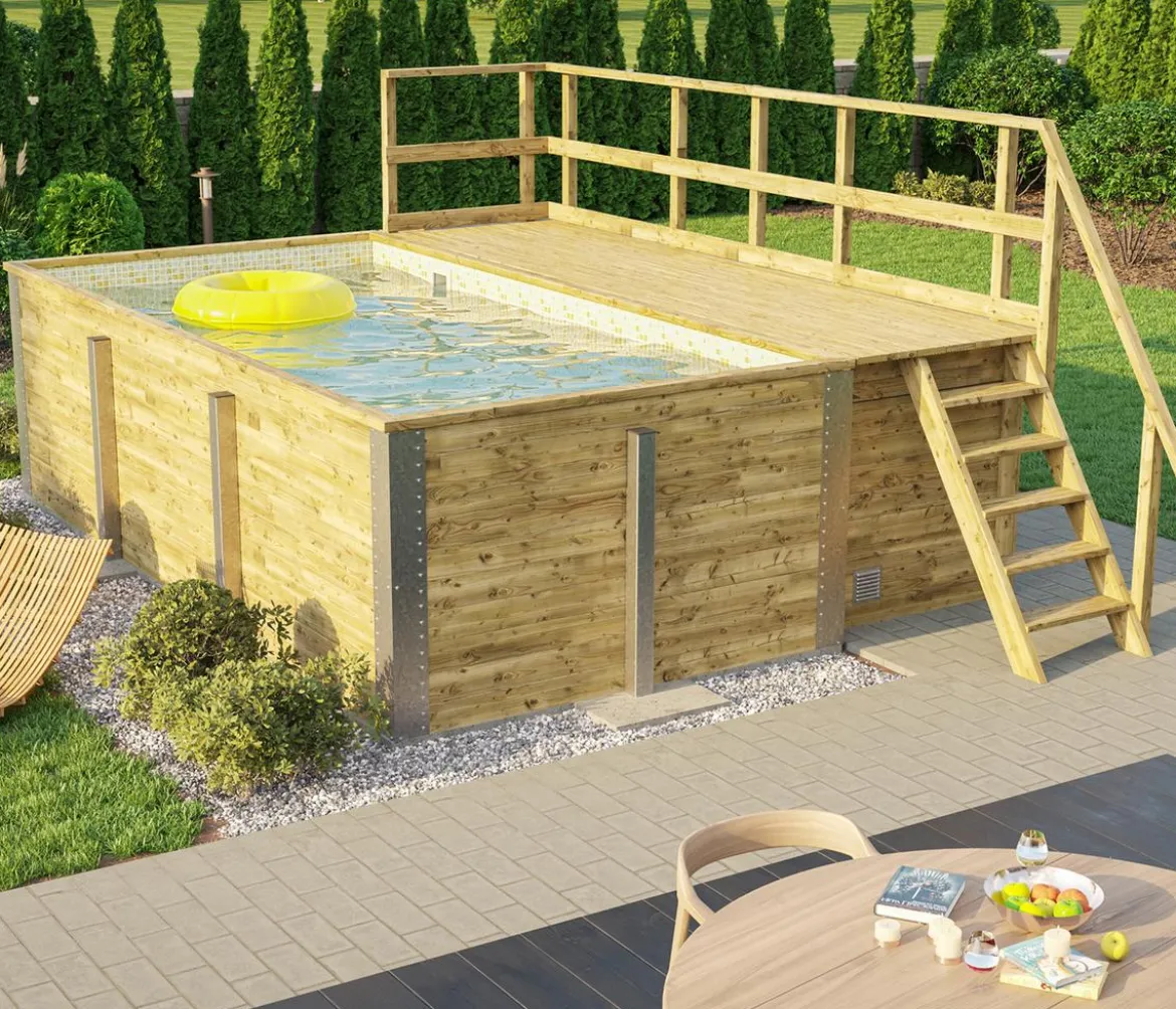 Weka Massivholzpool 595 Gr. 1, ca. B490/H201/T315 cm, Folie Sand/Mosaic