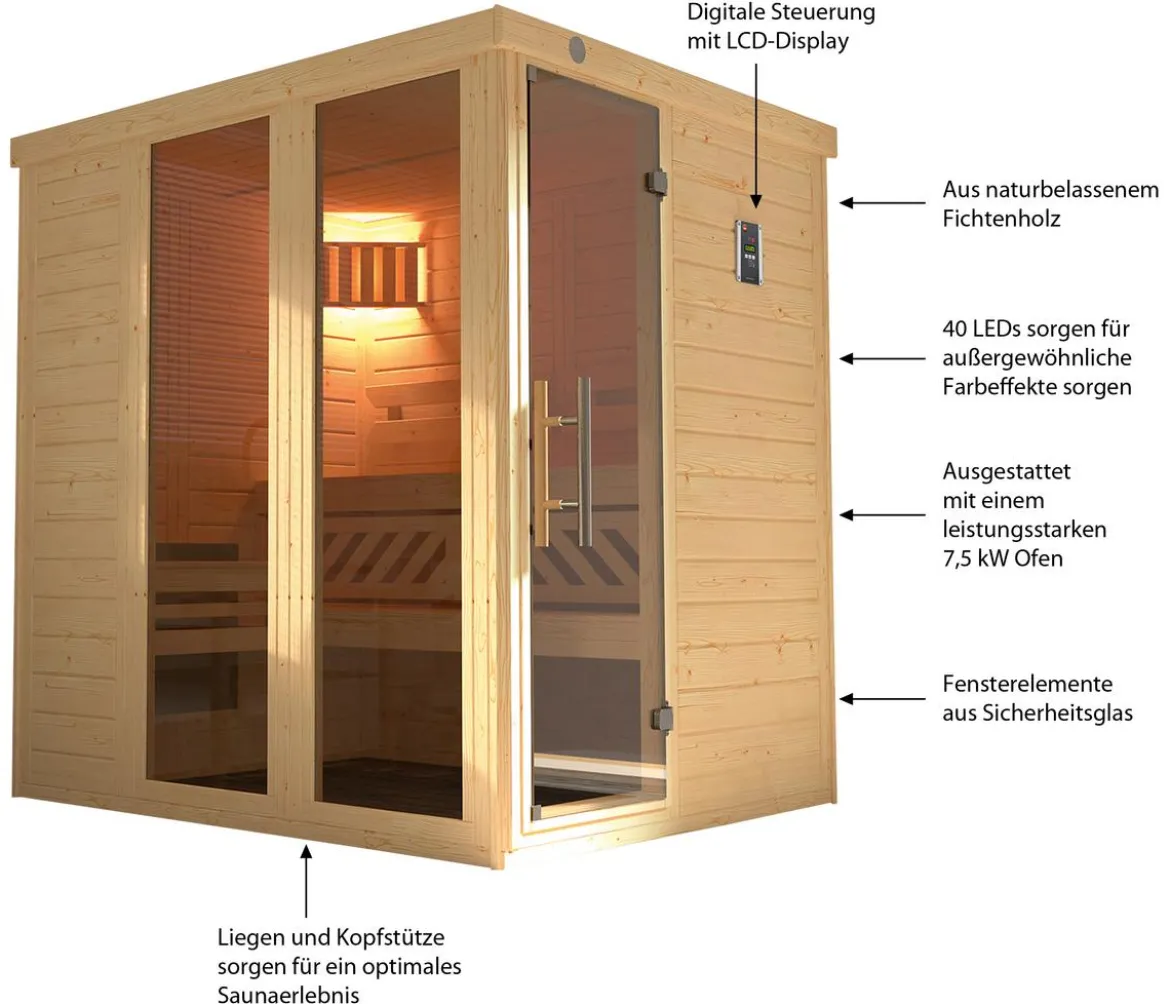 Weka Sauna Kemi Panorama inkl. Ofen, ca. B162/H200/T193 cm