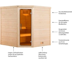 Weka Sauna Turku mit Glastür inkl. Ofen, ca. B195/H205/T178 cm