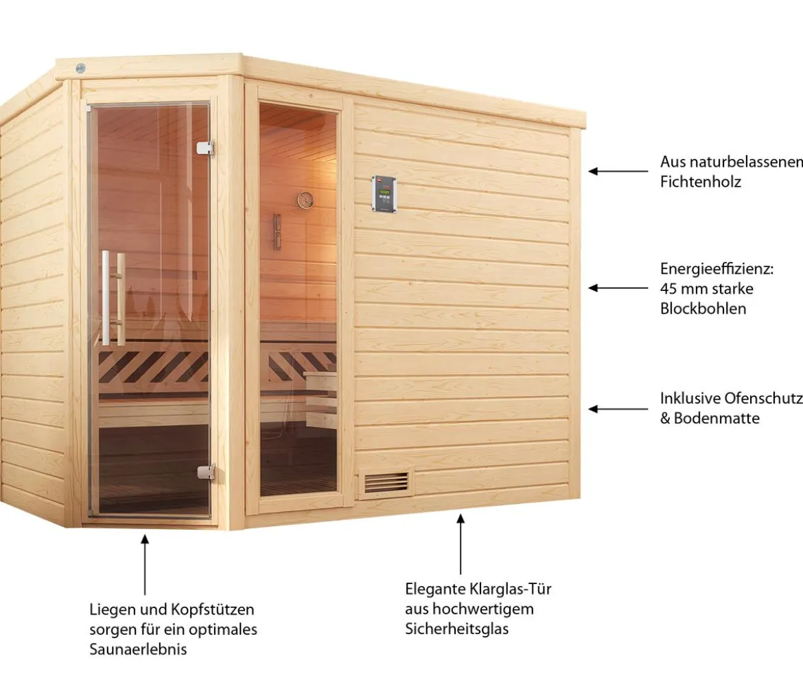 Weka Sauna Turku mit Glastür und Fenster, ca. B248/H205/T198 cm