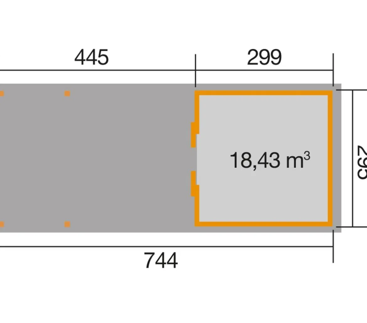 Weka Schiebetürhaus 225 + 445 cm XXL-Anbau
