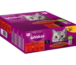 Whiskas® Nassfutter für Katzen Multipack Jumbo Klassische Auswahl in Sauce, Adult, 80 x 85 g