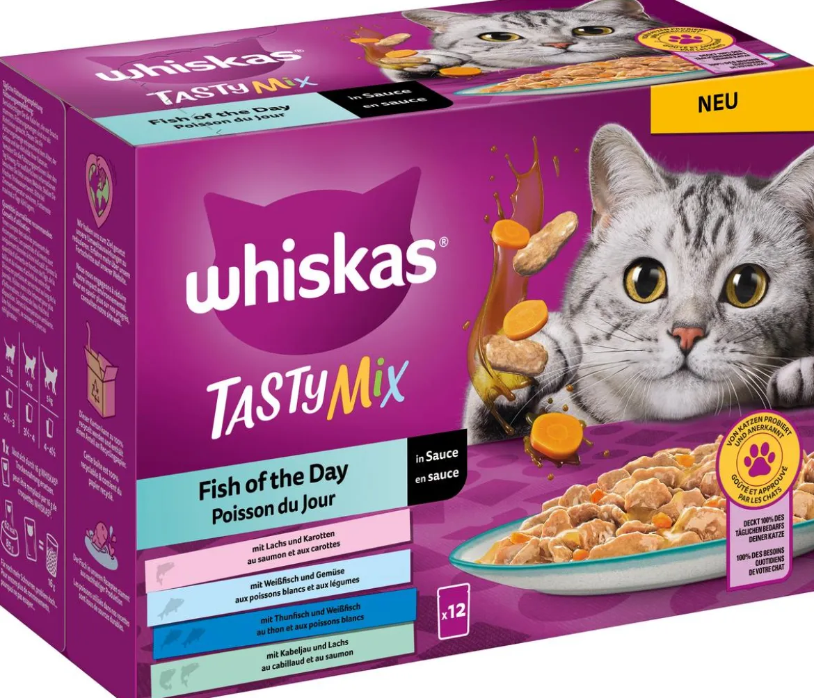 Whiskas® Nassfutter für Katzen Multipack Tasty Mix Fish of the day in Sauce, Adult, 12 x 85 g