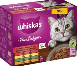 Whiskas® Nassfutter für Katzen Multipack Pure Delight Klassisches Ragout in Gelee, Adult, 12 x 85 g