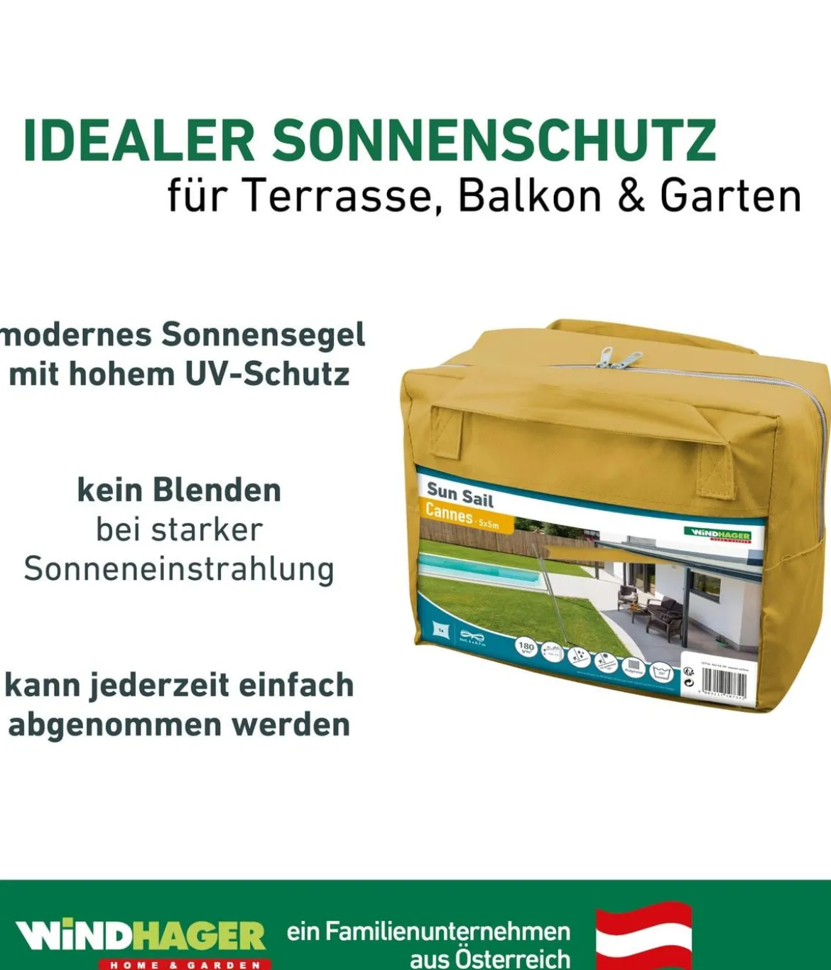 Windhager Sonnensegel Cannes, quadratisch, ca. B500/T500 cm
