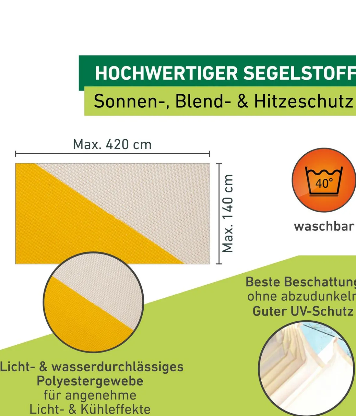 Windhager Sonnensegel, rechteckig, ca. B420/T140 cm