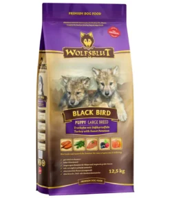 WOLFSBLUT Trockenfutter für Hunde Black Bird Puppy Large Breed, Truthahn & Süßkartoffel, 12,5 kg