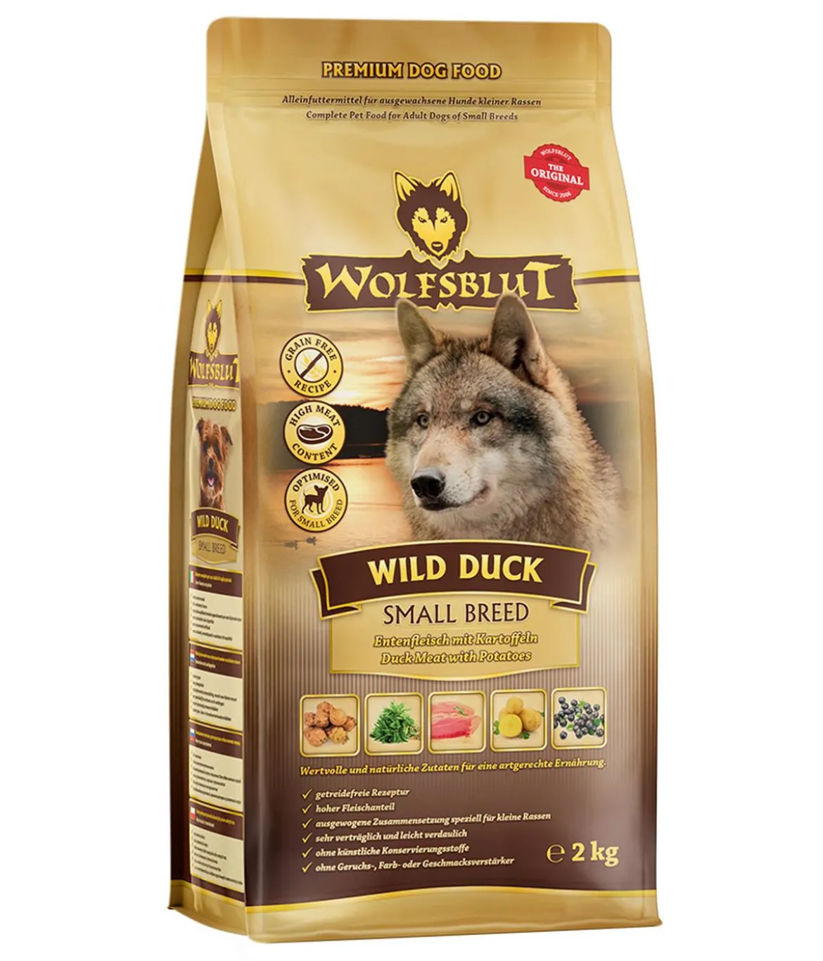 WOLFSBLUT Trockenfutter für Hunde Wild Duck, Small Breed, Ente & Kartoffeln