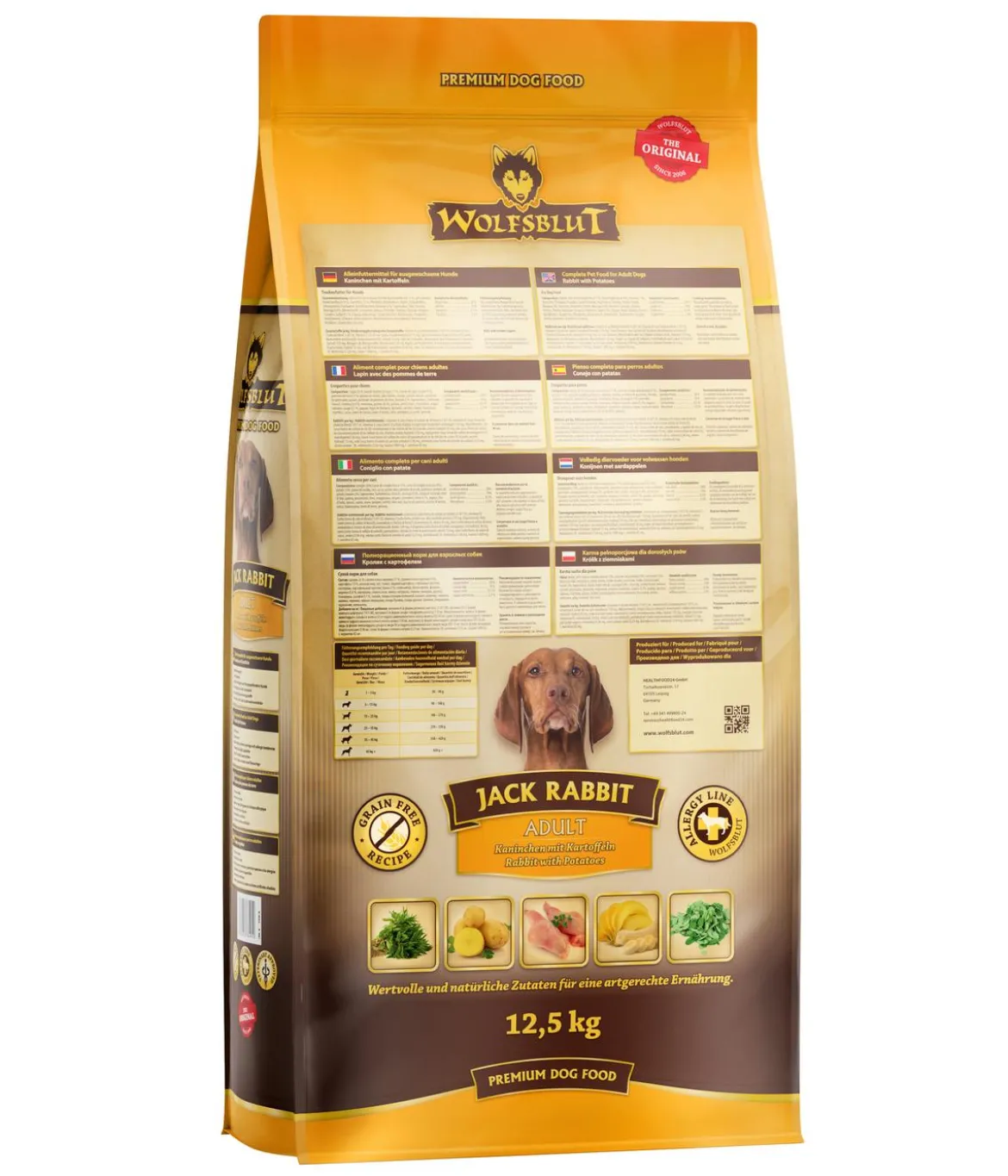 WOLFSBLUT Trockenfutter für Hunde Jack Rabbit, Adult, Kaninchen & Gemüse