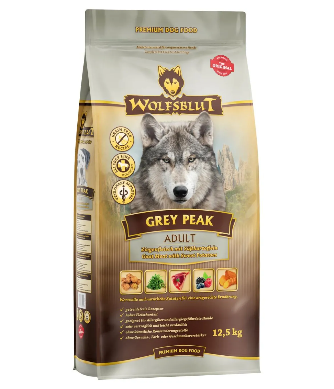 WOLFSBLUT Trockenfutter für Hunde Grey Peak, Adult, Ziege & Süßkartoffeln