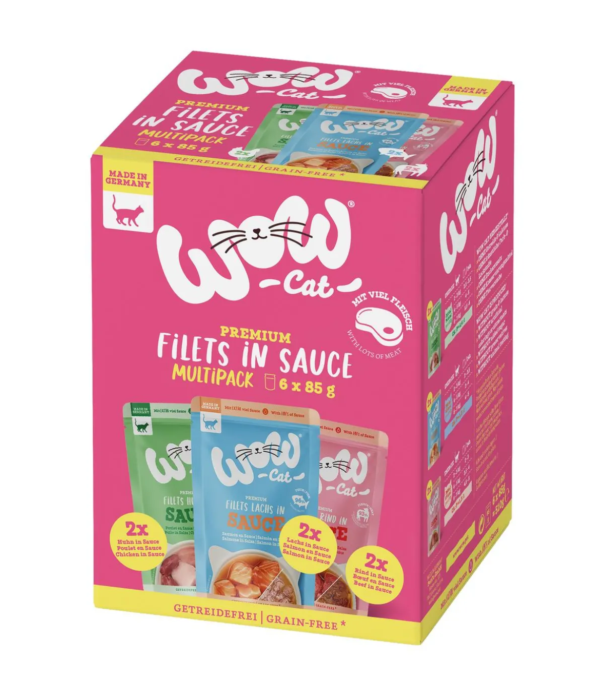 WOW® Cat Nassfutter für Katzen Multipack Premium Filets in Sauce, Adult, 8 x 85 g