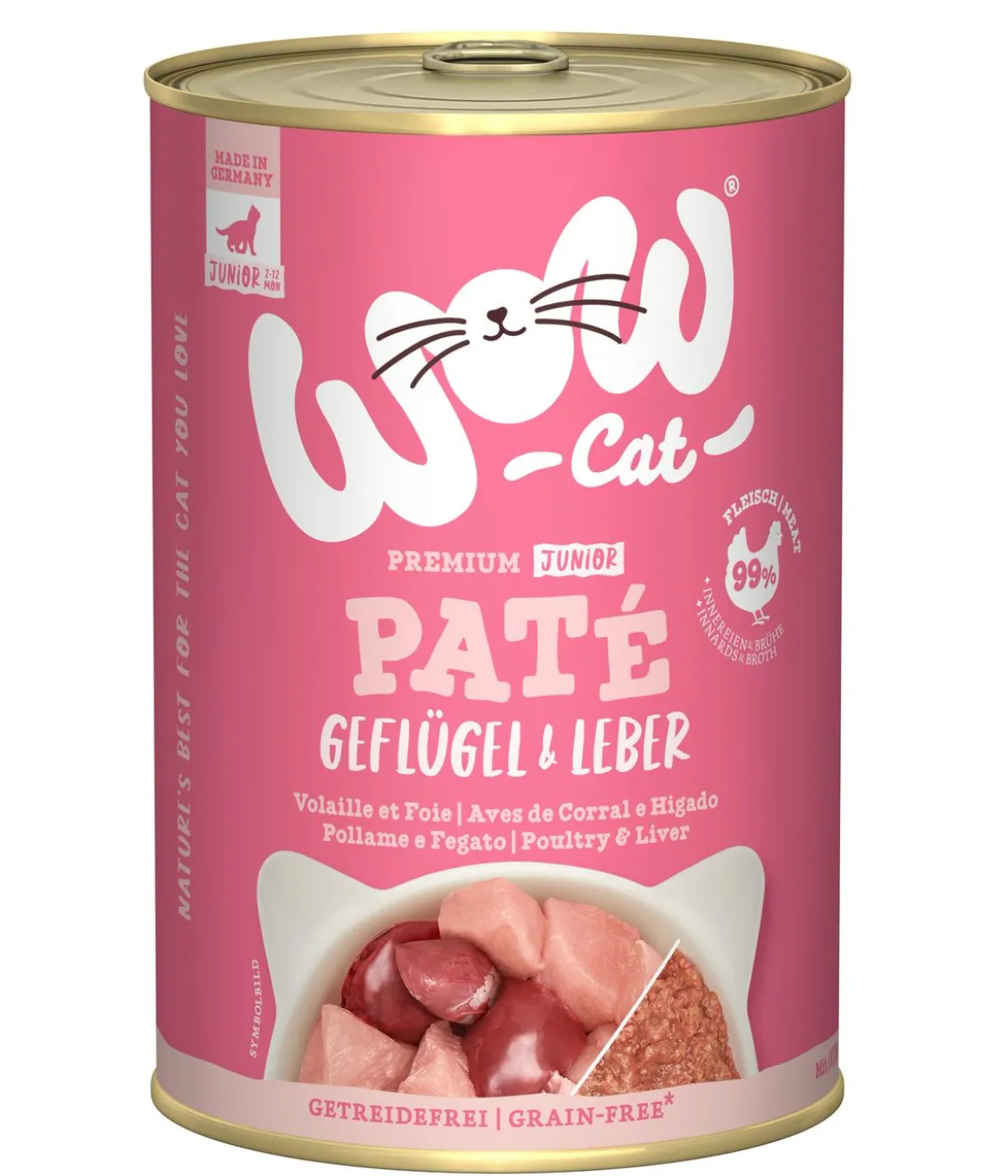 WOW® Cat Nassfutter für Katzen Premium Paté Junior, 6 x 400 g