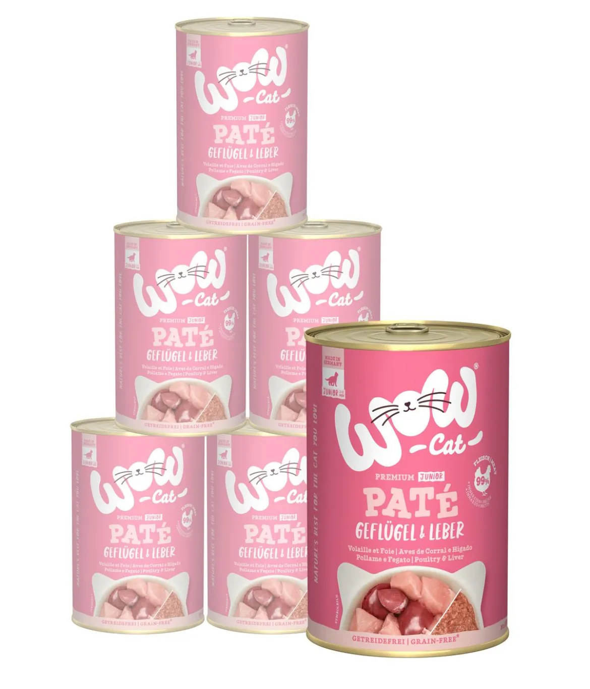 WOW® Cat Nassfutter für Katzen Premium Paté Junior, 6 x 400 g
