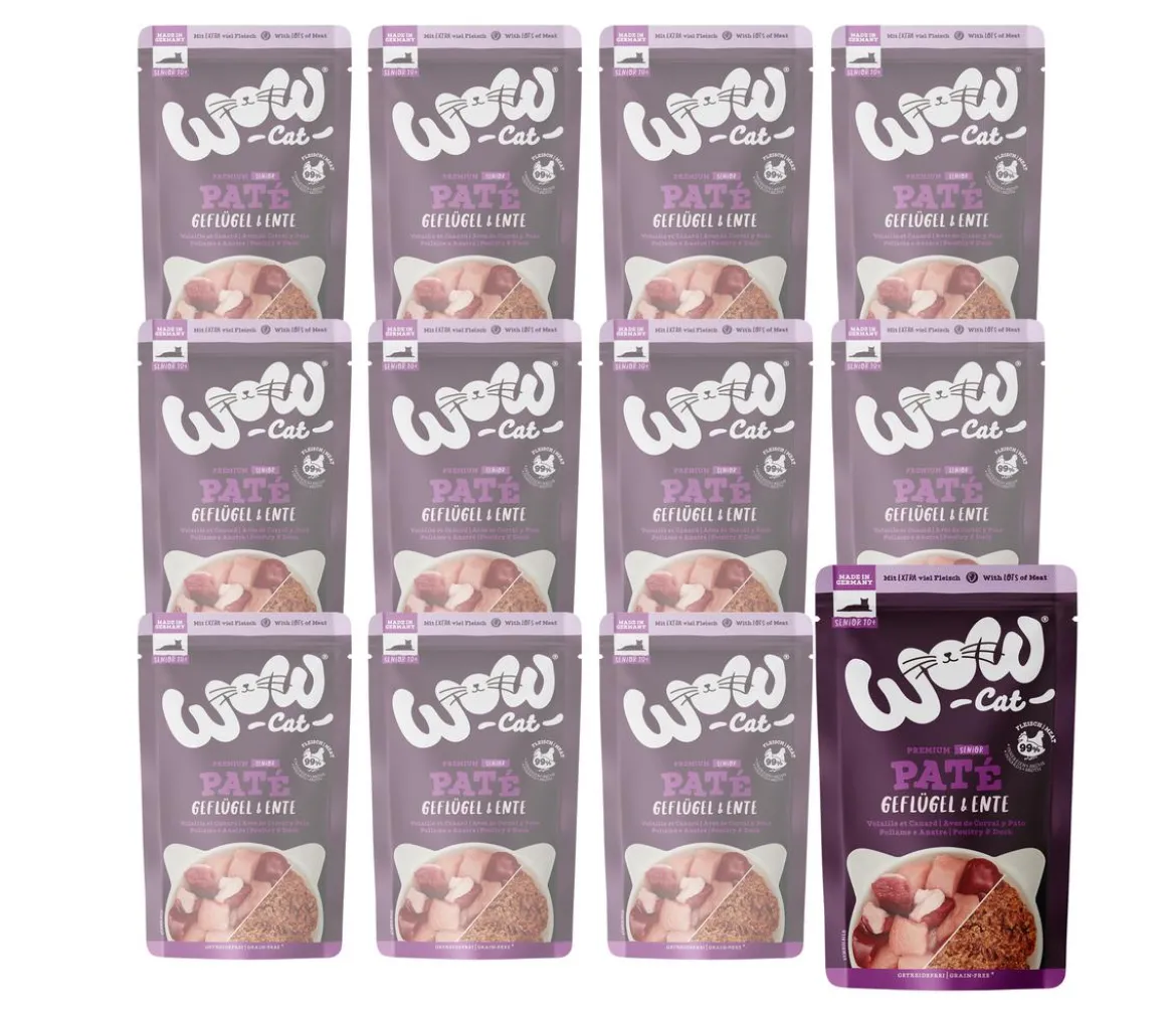WOW® Cat Nassfutter für Katzen Premium Paté Senior, 12 x 125 g