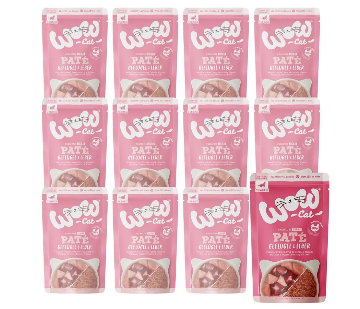 WOW® Cat Nassfutter für Katzen Premium Paté Junior, 12 x 125 g