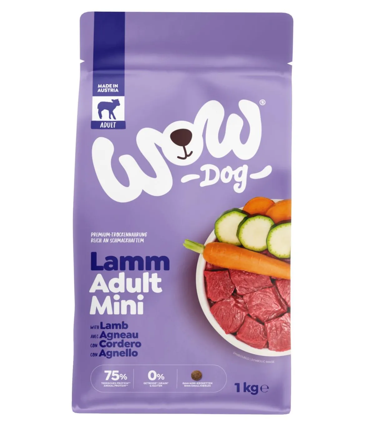 WOW® Trockenfutter für Hunde Adult, Lamm, 1 kg