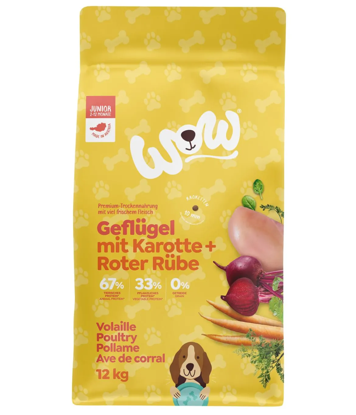 WOW® Trockenfutter für Hunde Junior Geflügel mit Karotte + Roter Rübe